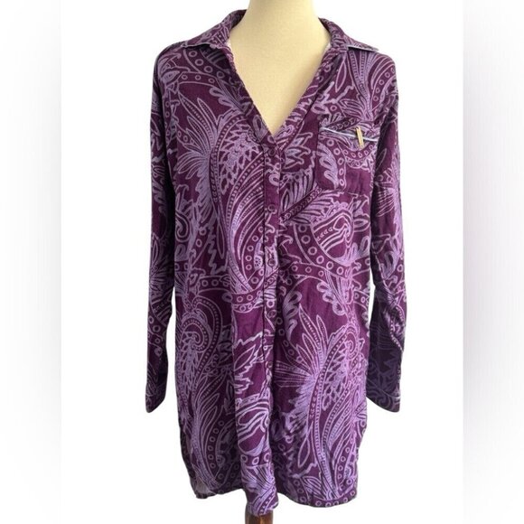 Ted Baker Purple Paisley Long Sleeve Button Pajama Top Shirt Dress Size Medium - Picture 2 of 13